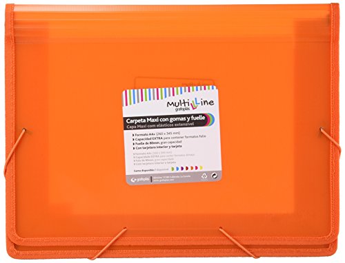 Grafoplas 4802052 wirtschaftliche Sammelmappe mit Gummizug und hoher Kapazität durch Faltenbalg, Orange, A4 + von Grafoplás