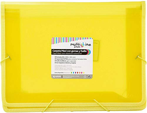 Grafoplas 4802060 wirtschaftliche Sammelmappe mit Gummizug und hoher Kapazität durch Faltenbalg, gelb, A4 + von Grafoplás