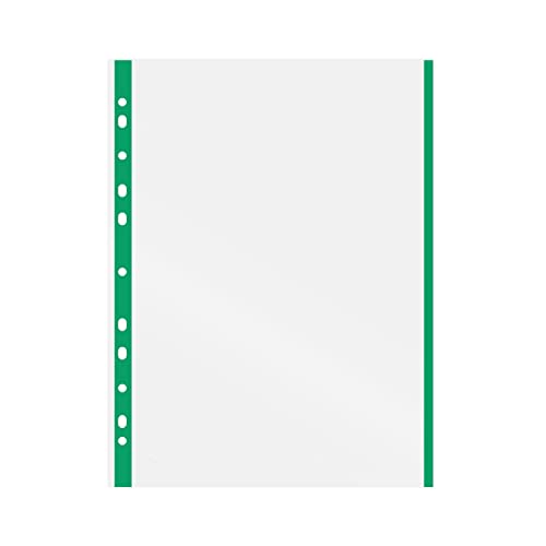 Grafoplás 5501020 Schachtel mit 100 Hüllen, transparent, A4, grün, 11 Lochungen, Polypropylen, extra Glas, für Ringordner von Grafoplás