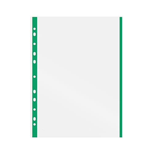 Grafoplás 5501020 Schachtel mit 100 Hüllen, transparent, A4, grün, 11 Lochungen, Polypropylen, extra Glas, für Ringordner von Grafoplás