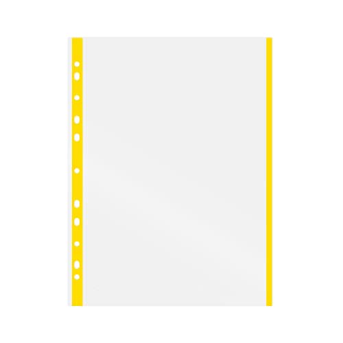 Grafoplás 5501060 Schachtel mit 100 Hüllen, transparent, A4, gelb, 11 Lochungen, Polypropylen extra-glast, für Ringordner von Grafoplas