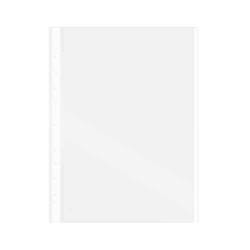 Grafoplás 5501070 Schachtel mit 100 Hüllen, transparent, A4, Weiß, 11 Lochungen, Polypropylen, extra Glas, für Ringordner von Grafoplas