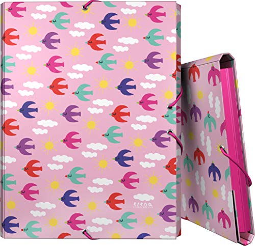 Grafoplás 82401932 Kollektion Elena Corredoira Ordner mit 3 Klappen, Modell Vögel, Folio von Grafoplás