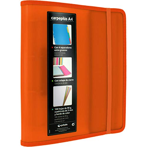 Grafoplas 88200052 Ordner mit 4 Ringen, A4, Orange, Polypropylen, mit Seitenklappe, 100 Blatt, Trennblätter und transparenter Umschlag, Multiline. Grafoplas 88200052 Ordner mit 4 Ringen, A4, Orange, Polypropylen, mit Seitenklappe, 100 Blatt, Trennblätter und transparenter Umschlag, Multiline. von Grafoplás
