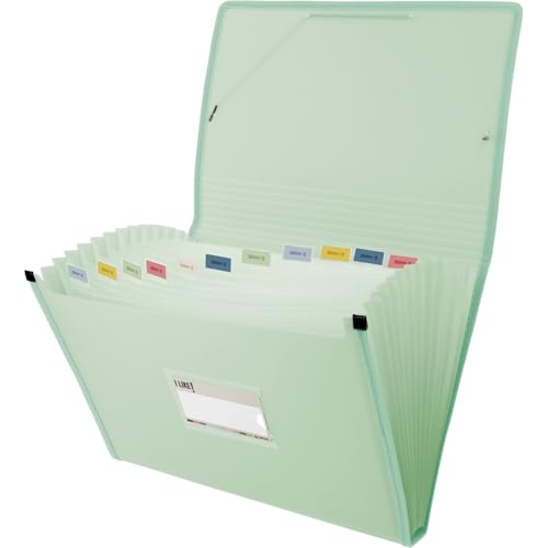 Grafoplas Akkordeon-Ordner, Folio-Format, Hellgrün, 13 Positionen, halbhart, blickdicht, mit Sichtfenster, perfekter Ordner für Schuldokumente und Büro von Grafoplás