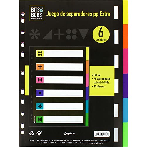 Grafoplás | Aktenordner-Set, Fluor, 6 Positionen, Qualität 500μ, 11 Bohrer, Bits&Bobs Pop and Design von Grafoplás