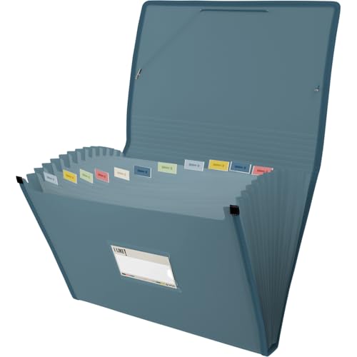 Grafoplas - Fächermappe, Foliogröße, Dunkelblau, 13 Positionen, halbhart, blickdicht, mit Sichtfenster, perfekter Aktenordner für Schul- und Bürodokumente von Grafoplás