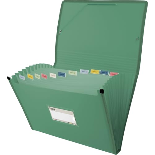 Grafoplas - Fächermappe, Foliogröße, Dunkelgrün, 13 Positionen, halbhart, blickdicht, mit Sichtfenster, perfekter Aktenordner für Schul- und Bürodokumente Grafoplas - Fächermappe, Foliogröße, Dunkelgrün, 13 Positionen, halbhart, blickdicht, mit Sichtfenster, perfekter Aktenordner für Schul- und Bürodokumente von Grafoplás