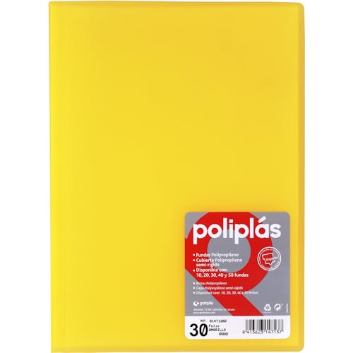 Grafoplas I Ordner mit Kunststoffhüllen I 30 transparente Hüllen I Größe Folio Gelb Soft I Serie Polyplas Durchscheinend I Hergestellt in Spanien I Große Kapazität von Grafoplás