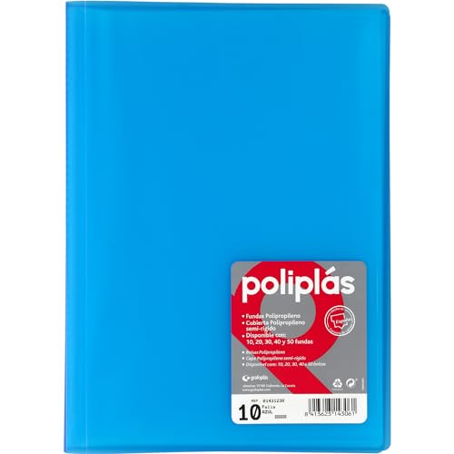Grafoplas I Ordner mit Plastikhüllen I 10 transparente Hüllen I Größe Folio Blau Soft I Serie Poliplas Durchscheinend I Hergestellt in Spanien I Große Kapazität von Grafoplás