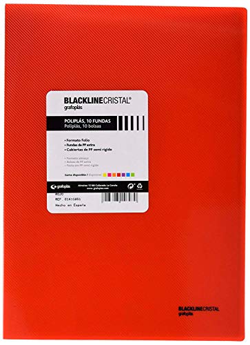 Graphoplás 1431851 Mappe mit 10 Hüllen, Folio-Größe, Deckel aus Polypropylen, Rot, Blackline Glas von Grafoplas