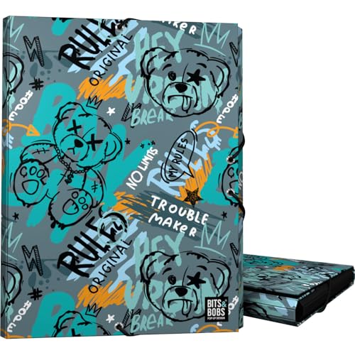 Grafoplas - Mappe mit 3 Klappen, gefütterter Karton, Hardcover, Folio-Größe, Bear-Design, Bits&Bobs Pop Up Design, weich, weich, FSC-zertifiziert, ideal als Schulmaterial von Grafoplás