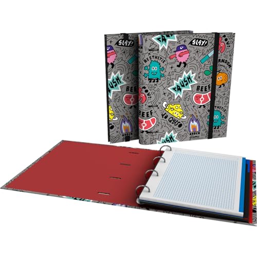 Grafoplas - Mappe mit 4 Ringen A4, Ordner Elena Corredoira Random, inklusive kariertem Ersatz, 5 x 5 90 g, Trennblätter, transparenter Umschlag, ergonomischer gebogener Rücken, perfektes Schulmaterial von Grafoplás