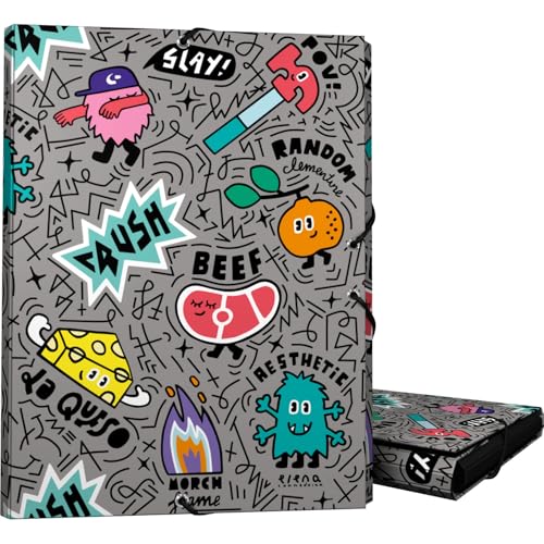 Grafoplas - Ordner mit 3 Klappen, gefütterter Karton, Hardcover, Foliogröße, Kollektion Design Elena Corredoira Random, FSC-zertifiziert, perfektes Schulmaterial für Dokumente von Grafoplás