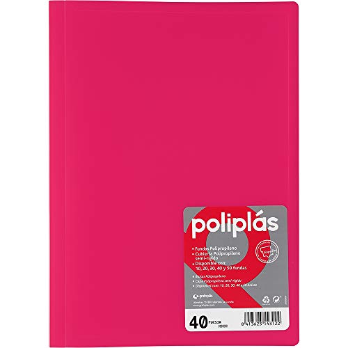 Grafoplás Ordner mit Hüllen | 40 transparente Hüllen | halbstarrer, durchscheinender Kunststoffdeckel | perfekt für Dokumente im Folioformat | erhältlich in Fuchsia | Modell Polyplas durchscheinend Grafoplás Ordner mit Hüllen | 40 transparente Hüllen | halbstarrer, durchscheinender Kunststoffdeckel | perfekt für Dokumente im Folioformat | erhältlich in Fuchsia | Modell Polyplas durchscheinend von Grafoplás