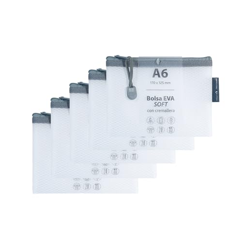 Grafoplas Packung mit 5 Taschen mit Reißverschluss, EVA, weich, A6, weiß, weiche Haptik, Reißverschlusstaschen aus transparentem EVA-Gummi, ideal für den Transport und Schutz aller Arten von Grafoplas Packung mit 5 Taschen mit Reißverschluss, EVA, weich, A6, weiß, weiche Haptik, Reißverschlusstaschen aus transparentem EVA-Gummi, ideal für den Transport und Schutz aller Arten von von Grafoplás