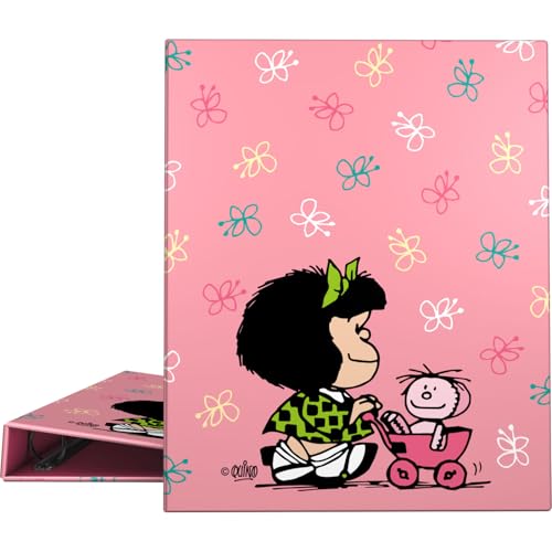 Grafoplas - Ringordner A4, Mafalda Baby Cart, 4 gemischte Ringe, 25 mm, weich, FSC-zertifiziert, harter Einband, weiche Haptik, perfektes Schulmaterial von Grafoplás