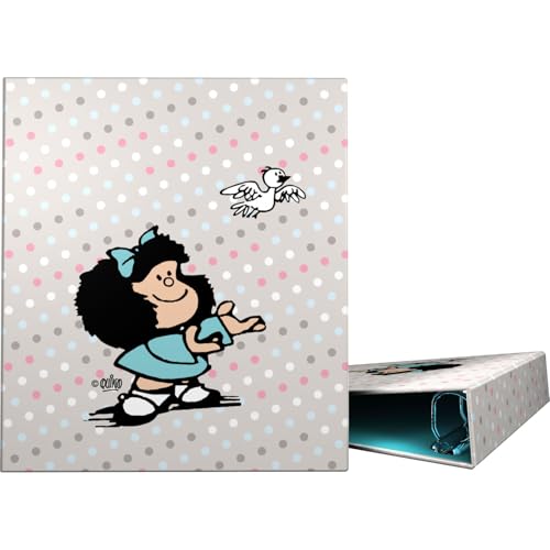 Grafoplas - Ringordner A4, Mafalda Bird, 4 gemischte Ringe, 40 mm, weich, FSC-zertifiziert, fester Deckel mit weicher Laminierung, perfektes Schulmaterial für Archive von Grafoplás