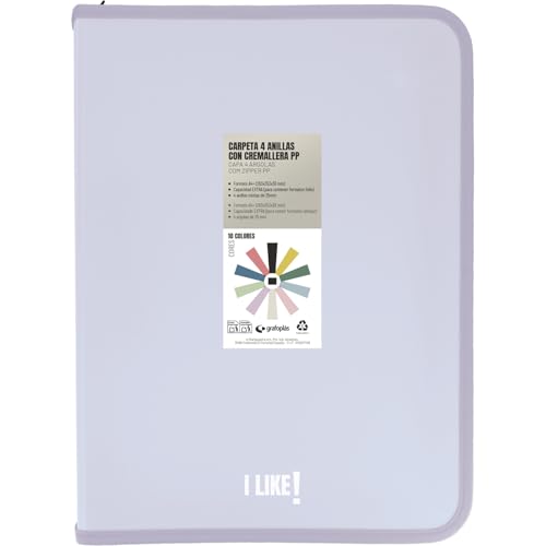 Grafoplas - Ringordner A4 mit Reißverschlüssen A4+, Lavendel Soft, 4 Ringe 25 mm, inklusive Kunststoff-Kompressor, Kollektion Papeleria Like, Material Polypropylen, perfektes Schulmaterial Grafoplas - Ringordner A4 mit Reißverschlüssen A4+, Lavendel Soft, 4 Ringe 25 mm, inklusive Kunststoff-Kompressor, Kollektion Papeleria Like, Material Polypropylen, perfektes Schulmaterial von Grafoplás