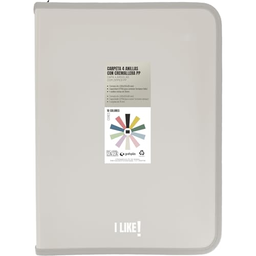 Grafoplas - Ringordner A4 mit Reißverschlüssen A4+, Sand, 4 Ringe 25 mm, inklusive Kunststoff-Kompressor, Kollektion Papeleria Like, Material Polypropylen, perfektes Schulmaterial Grafoplas - Ringordner A4 mit Reißverschlüssen A4+, Sand, 4 Ringe 25 mm, inklusive Kunststoff-Kompressor, Kollektion Papeleria Like, Material Polypropylen, perfektes Schulmaterial von Grafoplás