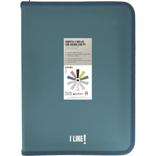 Grafoplas - Ringordner A4 mit Reißverschlüssen A4+, dunkelblau, 4 Ringe 25 mm, inklusive Kunststoff-Kompressor, Kollektion Papeleria Like, Material Polypropylen, perfektes Schulmaterial Grafoplas - Ringordner A4 mit Reißverschlüssen A4+, dunkelblau, 4 Ringe 25 mm, inklusive Kunststoff-Kompressor, Kollektion Papeleria Like, Material Polypropylen, perfektes Schulmaterial von Grafoplás