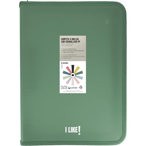 Grafoplas - Ringordner A4 mit Reißverschlüssen A4+, dunkelgrün, 4 Ringe 25 mm, inklusive Kunststoff-Kompressor, Kollektion Papeleria Like, Material Polypropylen, perfektes Schulmaterial Grafoplas - Ringordner A4 mit Reißverschlüssen A4+, dunkelgrün, 4 Ringe 25 mm, inklusive Kunststoff-Kompressor, Kollektion Papeleria Like, Material Polypropylen, perfektes Schulmaterial von Grafoplás