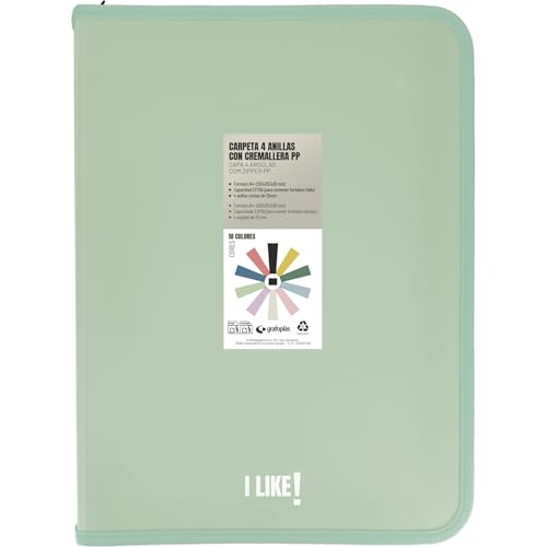 Grafoplas - Ringordner A4 mit Reißverschlüssen A4+, hellgrün, 4 Ringe 25 mm, inklusive Kunststoff-Kompressor, Kollektion Papeleria Like, Material Polypropylen, perfektes Schulmaterial Grafoplas - Ringordner A4 mit Reißverschlüssen A4+, hellgrün, 4 Ringe 25 mm, inklusive Kunststoff-Kompressor, Kollektion Papeleria Like, Material Polypropylen, perfektes Schulmaterial von Grafoplás