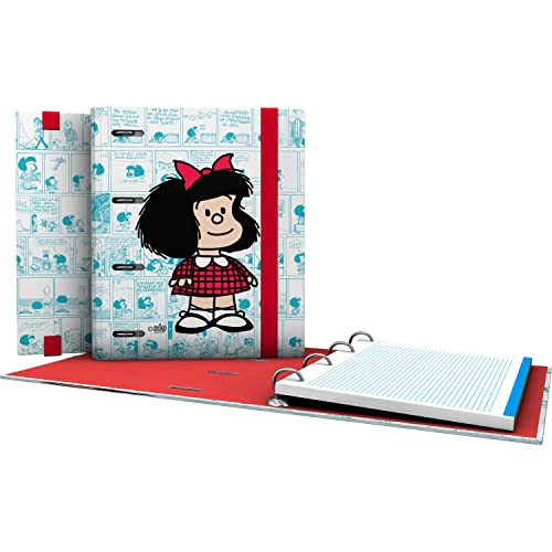 Grafoplás | Ringordner A5 | Mafalda Vignetten | inkl. Ersatzblätter für Kariert, 5 x 5 Rand, Farbe Rücken, gebogen, Carpebook, FSC-zertifiziert von Grafoplás