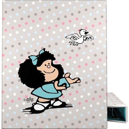 Grafoplas Ringordner Mafalda Bird A4, 4 gemischte Ringe, 25 mm, weich, FSC-zertifiziert, harter Einband, weiche Haptik, perfektes Schulmaterial von Grafoplás