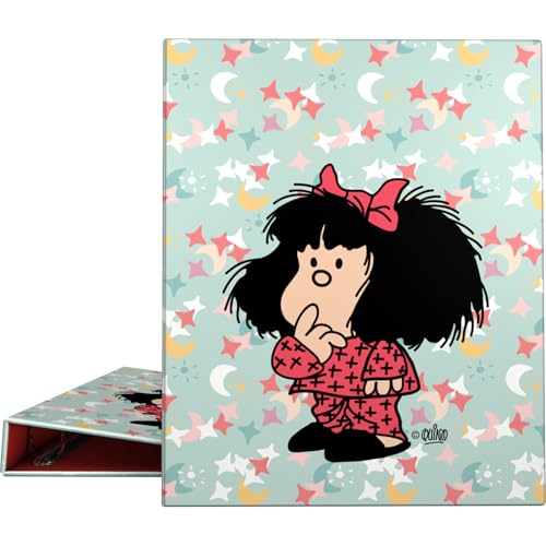 Grafoplas Ringordner Mafalda Pyjama A4, 4 gemischte Ringe, 25 mm, weich, FSC-zertifiziert, harter Einband, weiche Haptik, perfektes Schulmaterial von Grafoplás