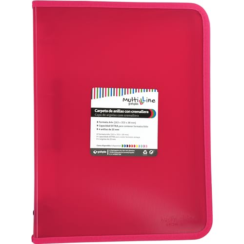 Grafoplás Ringordner mit Reißverschluss, A4+, Fuchsia, Multiline, 4 gemischte Ringe, 25 mm, linierter Deckel aus Polypropylen, vertikal, extra Kapazität für Blatt im Folioformat Grafoplás Ringordner mit Reißverschluss, A4+, Fuchsia, Multiline, 4 gemischte Ringe, 25 mm, linierter Deckel aus Polypropylen, vertikal, extra Kapazität für Blatt im Folioformat von Grafoplás