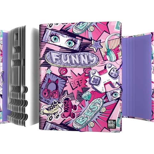 Grafoplas - Schulordner, 12 Positionen, Manga-Design, Bits & Bobs Pop Up Design, 35 x 26 x 2 cm, weicher laminierter Karton, FSC-zertifiziert, ideal für die Archivierung von Dokumenten A4 und Folio von Grafoplás