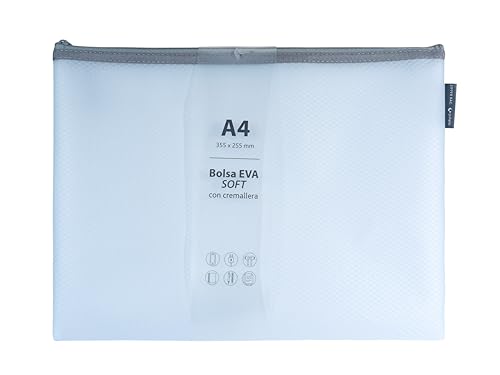 Grafoplás Weiche Tasche mit Reißverschluss aus EVA-Kunststoff, A4, weiche Haptik, Reißverschluss aus transparentem EVA-Kunststoff, perfekt zum Schutz und Transport von Dokumenten, Handys, Tablets oder von Grafoplás