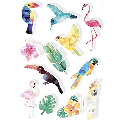 Graine Créative 12 Aufkleber 3D - Tropische Vögel 6 cm von GRAINE CREATIVE