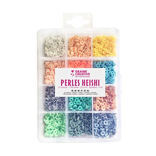 Schachtel mit Heishi-Perlen - 12 Pastellfarben von Graine Créative