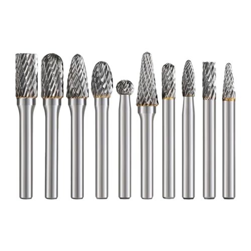 Gralara 10-teiliges Hartmetall-Frässtift-Set, Doppelschnitt-Schnitzbits, 1/4-Zoll-Schaft, Frässtift-Set zum Einstechen von Gralara
