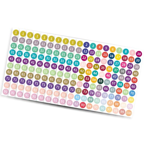 10 Blatt fortlaufende Zahlenaufkleber, 1-100 kleine, selbstklebende runde Etiketten, mehrfarbig für einfache Organisation und Beschriftung 10 Blatt fortlaufende Zahlenaufkleber, 1-100 kleine, selbstklebende runde Etiketten, mehrfarbig für einfache Organisation und Beschriftung von Gramigg