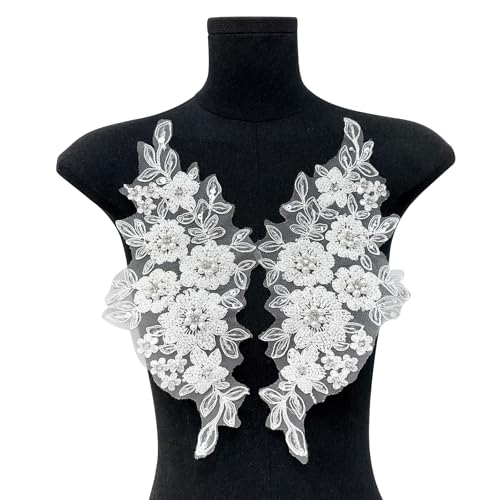 Bestickte Blumen-Aufnäher für Hochzeitskleid, Abendkleid, Perlen, Strass, zum Aufnähen, bestickte Applikation Bestickte Blumen-Aufnäher für Hochzeitskleid, Abendkleid, Perlen, Strass, zum Aufnähen, bestickte Applikation von Gramigg