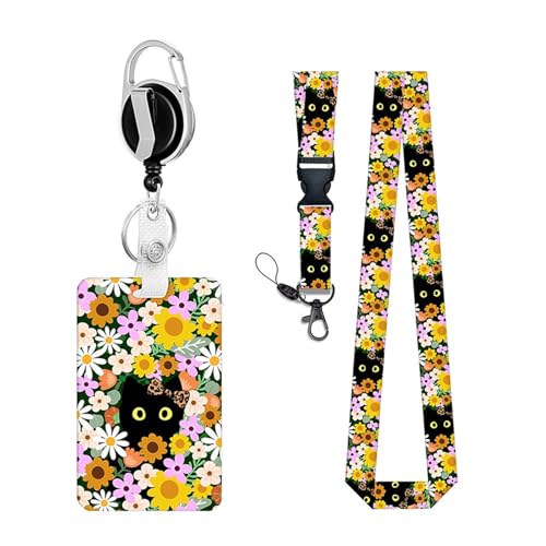 Bunte Blumen Rollen Lanyard Set Mit Carabiner Clip Cats Retractable Ladge Halsriemen Für Lehrer Schüler Schüler von Gramigg