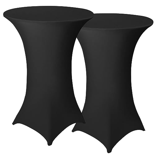 Granbest Pack von 2 Cocktail Tischhussen Eingebaut Spandex Quadrat Ecken Stehtischhussen für Party, Bankett, Hochzeitsereignis, Ausstellung, Freien (Schwarz, Ø 70-75cm) von Granbest