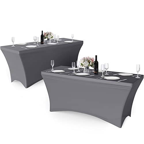 Granbest Pack von 2 Fitted 6FT Spandex Tischdecke Dehnen Rechteckige Tischdecke mit Hohem Elastik für Partei, Bankett, Hochzeitsereignis, Ausstellung, Freien (6ft,Hellgrau) von Granbest