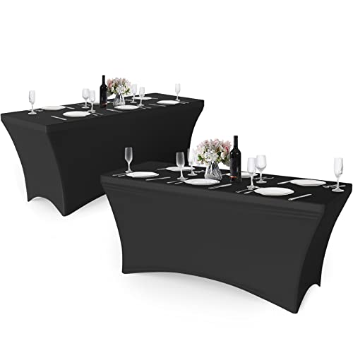 Granbest Pack von 2 Fitted 6FT Spandex Tischdecke Dehnen Rechteckige Tischdecke mit Hohem Elastik für Partei, Bankett, Hochzeitsereignis, Ausstellung, Freien (Size:L 6ft,Schwarz) von Granbest