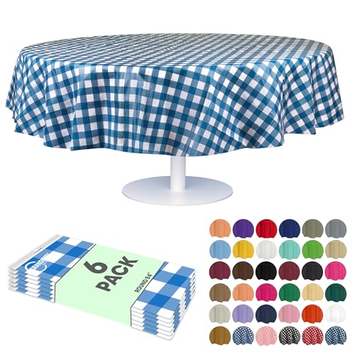 Grandipity Einweg-Tischdecke mit blauem Gingham-Karomuster, rund, 213,4 cm, Premium-Party-Tischdecken, Einweg-Tischdecke, perfekte Tischdecke, runde Abdeckung für jeden Tisch bis zu 1,8 m, 6 Stück von Grandipity