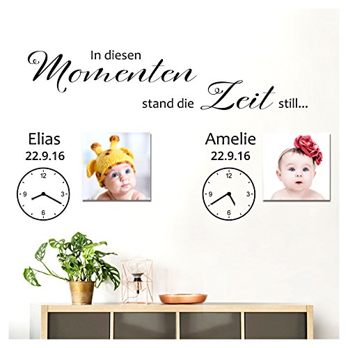 Grandora Wandtattoo In diesen Momenten Stand die Zeit still + Wunschname I dunkelgrau (BxH) 120 x 70 cm I Kinderzimmer Sticker Aufkleber Wandaufkleber W5537 von Grandora