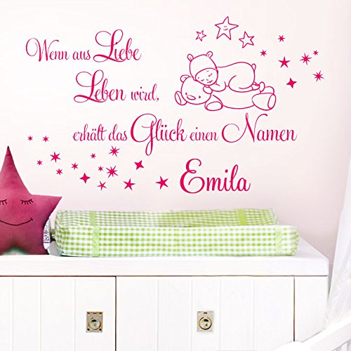 Grandora Wandtattoo Wenn aus Liebe Leben Wird + Wunschname I dunkelgrau (BxH) 97 x 58 cm I Kinderzimmer Baby Sticker Aufkleber Wandaufkleber Wandsticker W5471 von Grandora