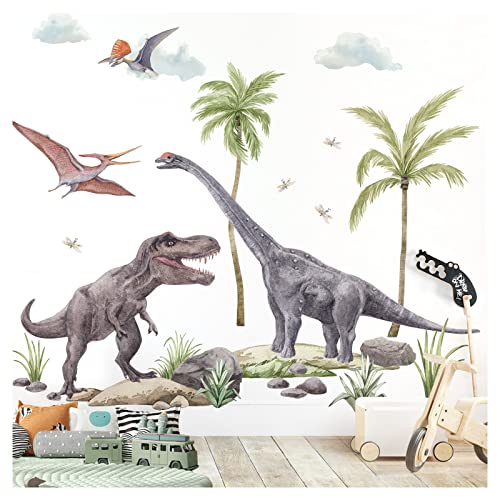 Grandora XXL Dinosaurier Wandtattoo für Kinderzimmer Junge Wandsticker Dschungel Dino Wandaufkleber Wanddeko DL862-5 von Grandora