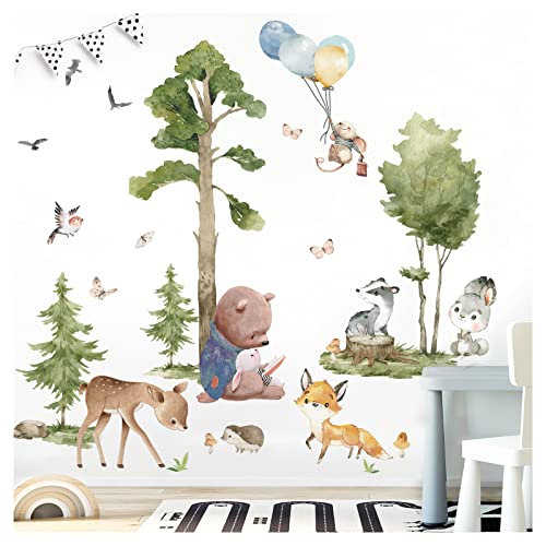 Grandora XXL Wandsticker Set Waldtiere Tiere Wandtattoo Bäume Baby Kinderzimmer DL799-2 von Grandora