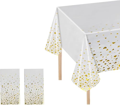 2 Pcs Tischdecke 137x274cm, Tischtuch Plastik Schwarz Weiß mit Gold Herz Konfetti, Party Tischschutz für Weihnachten Hochzeiten, Tischabdeckung Outdoor Wetterfest, Fleckschutz, Ölbeständig (Weiß) 2 Pcs Tischdecke 137x274cm, Tischtuch Plastik Schwarz Weiß mit Gold Herz Konfetti, Party Tischschutz für Weihnachten Hochzeiten, Tischabdeckung Outdoor Wetterfest, Fleckschutz, Ölbeständig (Weiß) von Granvoo
