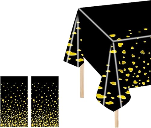 2 Pcs Tischdecke 137x274cm, Tischtuch Plastik Schwarz Weiß mit Gold Herz Konfetti, Party Tischschutz für Weihnachten Hochzeiten, Tischabdeckung Outdoor Wetterfest, Fleckschutz, Ölbeständig (Schwarz) 2 Pcs Tischdecke 137x274cm, Tischtuch Plastik Schwarz Weiß mit Gold Herz Konfetti, Party Tischschutz für Weihnachten Hochzeiten, Tischabdeckung Outdoor Wetterfest, Fleckschutz, Ölbeständig (Schwarz) von Granvoo