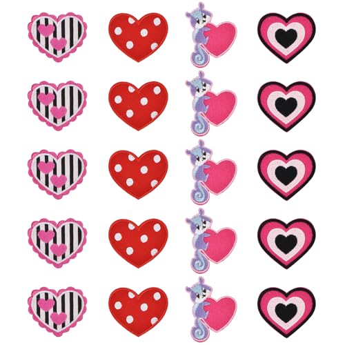 20 Stück Patches Zum Aufbügeln, Mini Stickerei Aufnäher, Herzen Bestickte Flicken Zum Aufbügeln Kinder, Niedliche Bügelbilder Aufnäher für Hut Jacke Jeans Rucksäcke DIY Dekoration von Granvoo